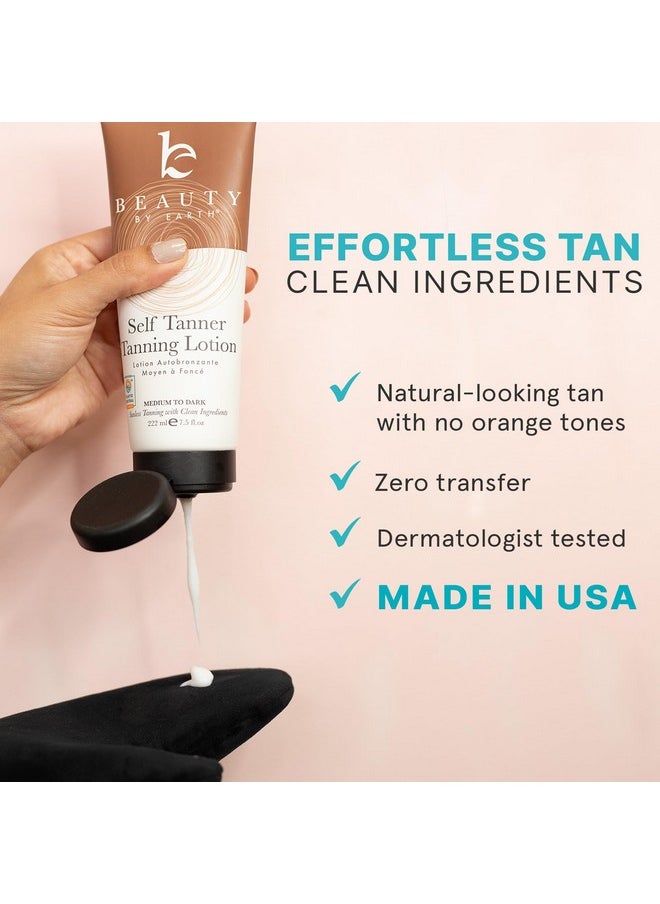 Self Tanner Kit - USA Made with Organic & Natural Ingredients, Tanning Lotion with Glove & Exfoliating Mitt, Non Toxic Gradual Tan Lotion, Sunless Tanner for Fake Tan, Streak Free & No Orange Tones