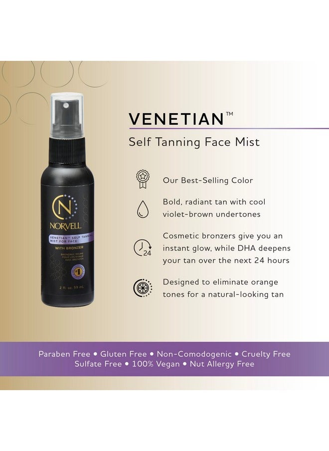 Norvell Venetian Sunless Self Tanning Mist for Face - Non Comedogenic Facial Bronzing Tanner Spray for Natural Sun-Kissed Glow, 2 fl.oz.