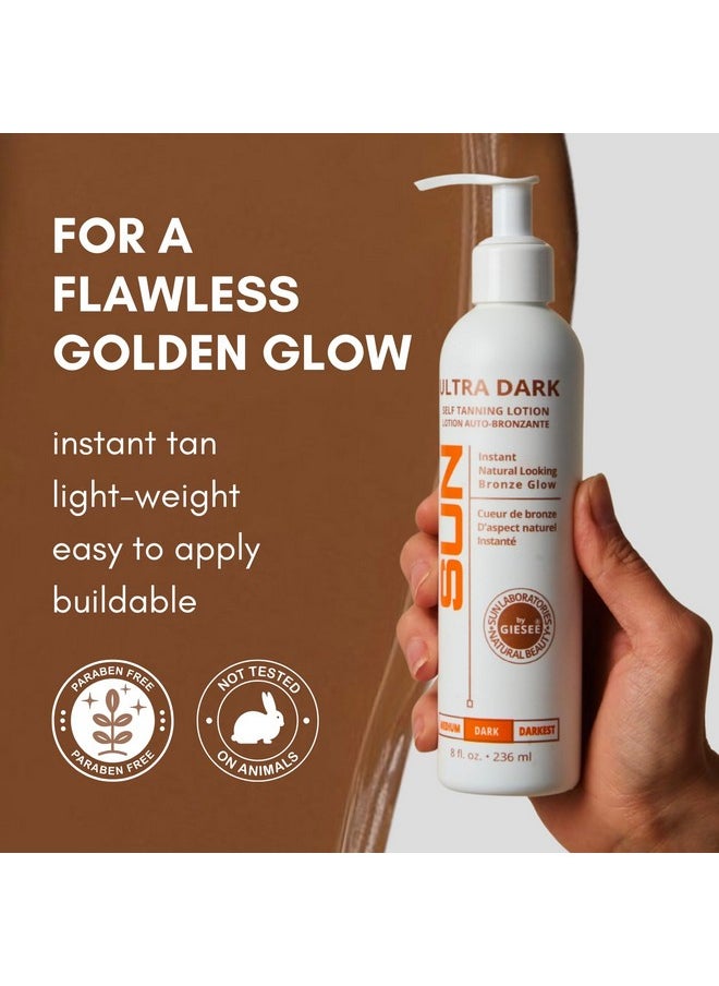 Sun Laboratories By Giesee Ultra Dark Sunless Tanning Lotion 8 oz - Premium Tanning Lotion for Instant Glow, Organic Self Tanner, Perfect for Body, Face, and Leg Bronzing