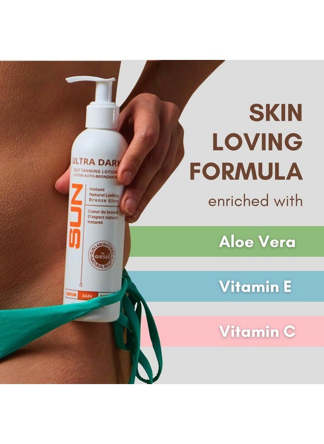 Sun Laboratories By Giesee Ultra Dark Sunless Tanning Lotion 8 oz - Premium Tanning Lotion for Instant Glow, Organic Self Tanner, Perfect for Body, Face, and Leg Bronzing
