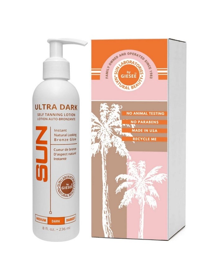 Sun Laboratories By Giesee Ultra Dark Sunless Tanning Lotion 8 oz - Premium Tanning Lotion for Instant Glow, Organic Self Tanner, Perfect for Body, Face, and Leg Bronzing