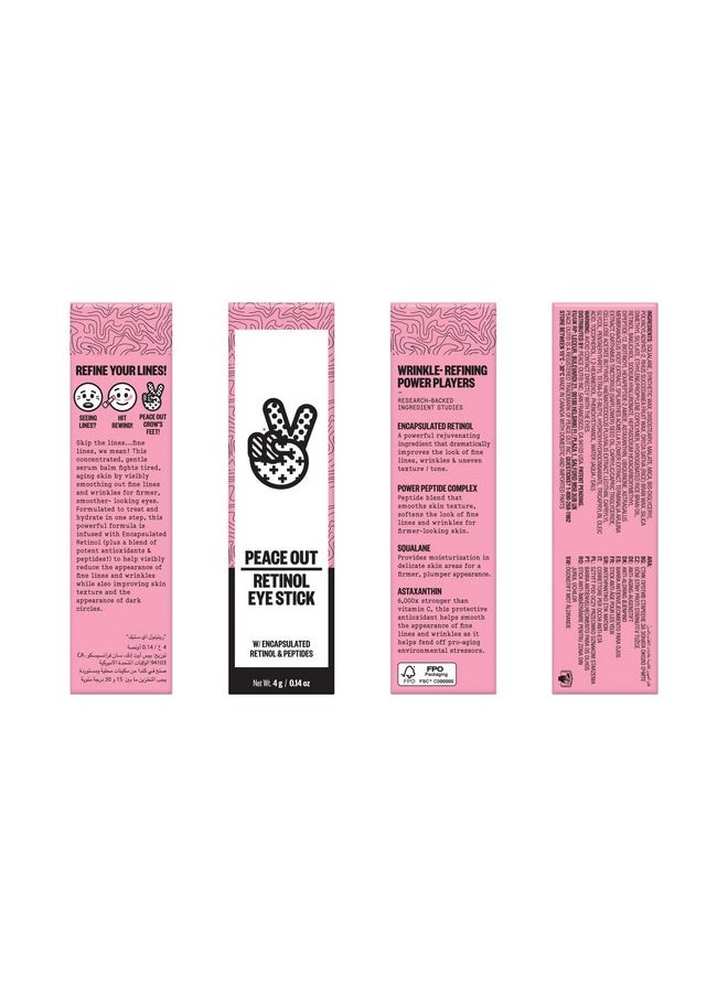 PEACE OUT Skincare Retinol Eye Stick, Daily Retinol Anti-Aging Under Eye Serum Balm, Helps Reduce Fine Lines and Dark Circles, Revitalize Eye Area with Peptides and Astaxanthin (.14 oz)