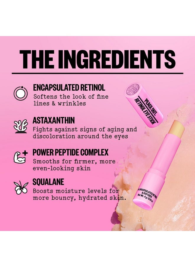 PEACE OUT Skincare Retinol Eye Stick, Daily Retinol Anti-Aging Under Eye Serum Balm, Helps Reduce Fine Lines and Dark Circles, Revitalize Eye Area with Peptides and Astaxanthin (.14 oz)