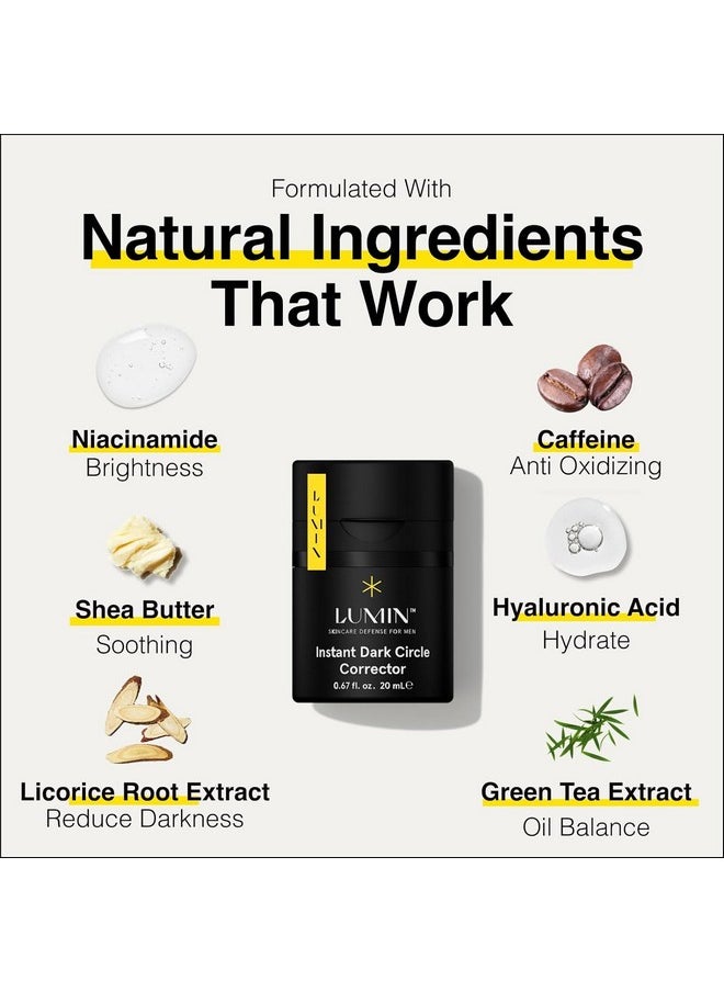 Lumin Instant Dark Circle Corrector for Men (Not A Concealer), Reduce The Look of Dark Circles, Puffiness, Under Eye Men Makeup, Men's Color Correcting Eye Cream, 20mL