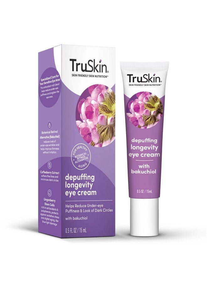 TruSkin Longevity Eye Cream - Caffeine Eye Cream with Bakuchiol, Lingonberry Stem Cells & Green Coffee Bean - Skin Care Made to Help Transition from Anti Aging to Healthy Aging, 0.5 fl oz