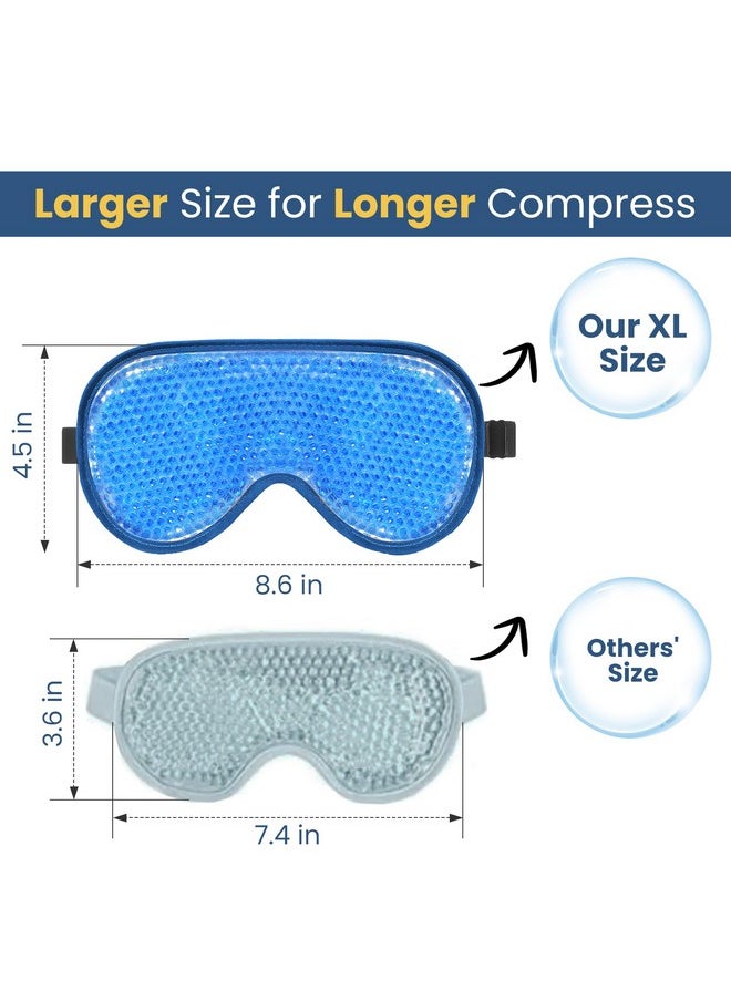 BeeVines Cooling Eye Mask, 2 Pack XL Jumbo Size Freezer Gel Eye Masks for Puffy Eyes Face, Ice Eye Mask, Cold & Warm Compress, Frozen Ice Pack for Post Eye Surgery & Allergies(Navy Blue)