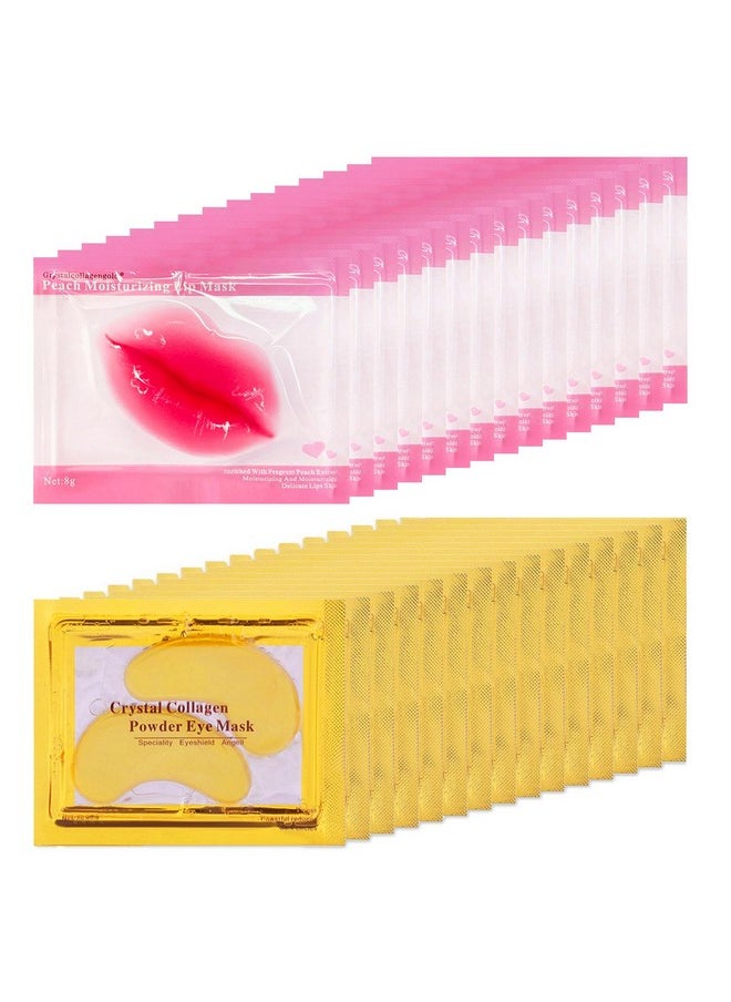 30 Pairs Lip Masks & Eye Masks, 24K Gold Gel Crystal Collagen Eye Pads, Moisturizing Lip Mask Crystal Lip Pads, Under Eye Patches for Puffy Eyes, Dark Circles, Eye Bags, Wrinkles and Fine Lines