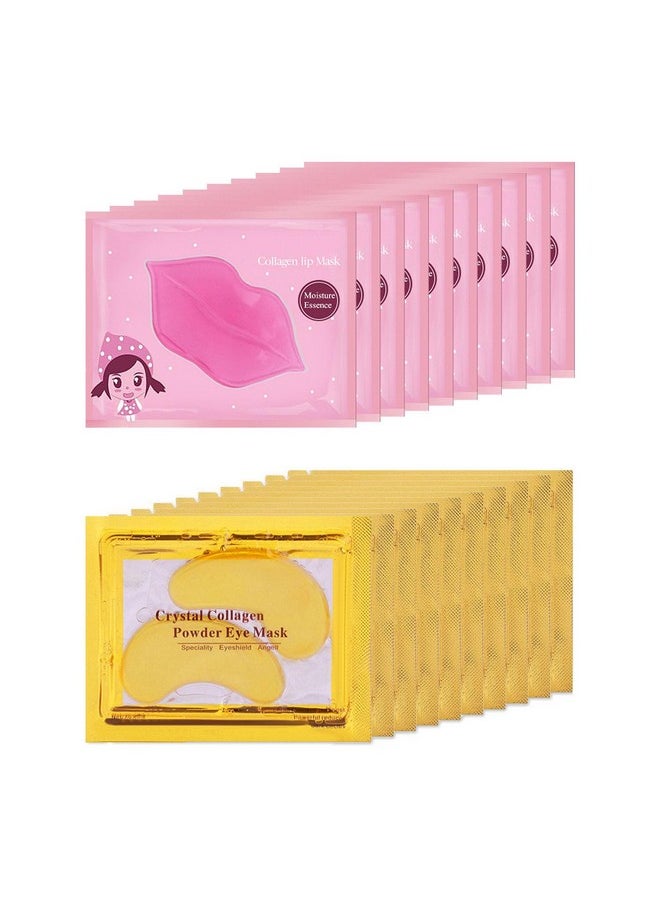 Eakroo 20 Pairs Lip Masks & Eye Mask, Power Crystal Gel 24K Lip Eye Mask, Effectively Nourishes the Lip & Eye Skin, Anti-Aging Eye Patches for Moisturizing, Reducing Fine Lines Dark Circle