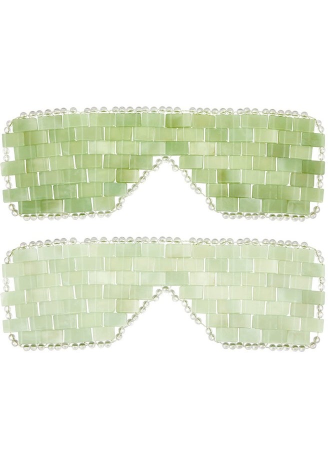 Hercicy 2 Pcs Jade Eye Mask Green Jade Stone Eye Mask Facial Cooling Mask for Alleviate Puffiness Face Massage Relax Eyes Relieve Migraine Meditation Beauty