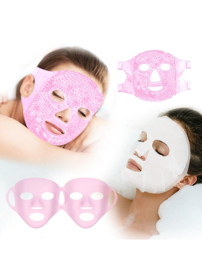 CONBELLA Ice Face Mask and 2PCS Silicone Face Mask Cover Set, Cooling Face Mask for Pain Relief, Migraine & Wisdom Tooth Surgery Reusable, Hot and Cold Ice Mask for Women Puffiness Swelling Beauty