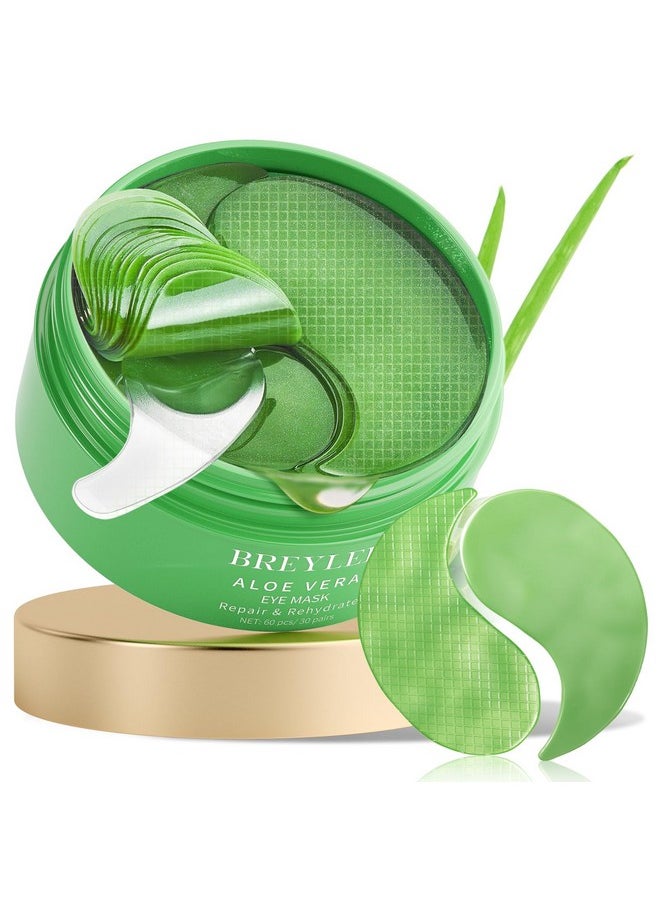 BREYLEE Aloe Vera Eye Masks- 60 Pcs - Puffy Eyes and Dark Circles Treatments - Look Younger and Reduce Wrinkles and Fine Lines Undereye, Improve and Firm eye Skin - Pure Natural Material Extraction