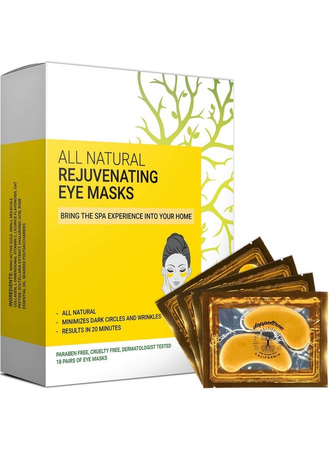 Under Eye Patches & Masks (18 Pairs) - All Natural Anti Aging Treatment for Bags, Puffiness, Wrinkles, & Dark Circles - 24K Gold, Collagen, Hyaluronic Acid, Hydrogel - Formulated in San Francisco