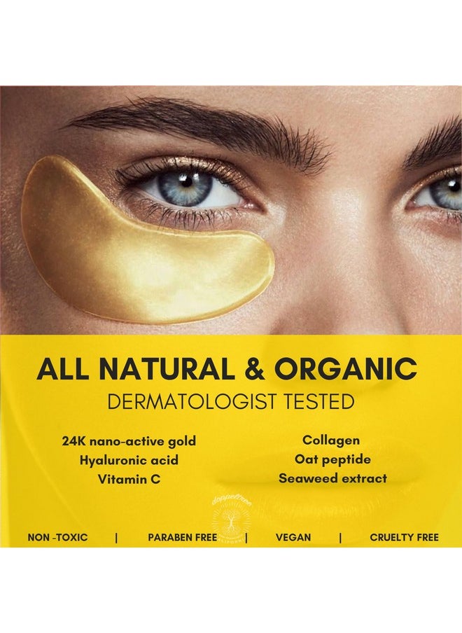 Under Eye Patches & Masks (18 Pairs) - All Natural Anti Aging Treatment for Bags, Puffiness, Wrinkles, & Dark Circles - 24K Gold, Collagen, Hyaluronic Acid, Hydrogel - Formulated in San Francisco