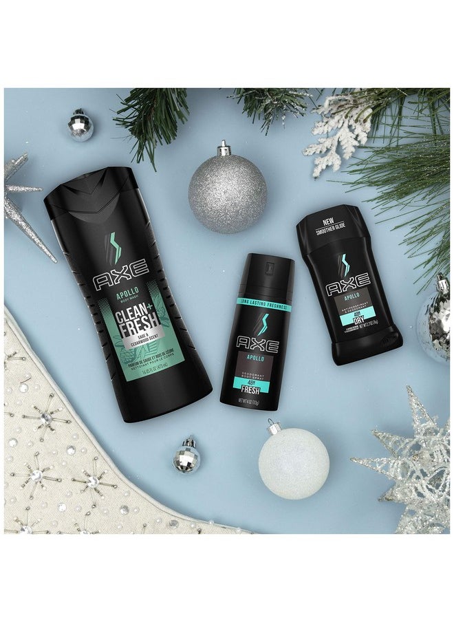 AXE Apollo Gift Set With Body Spray, Antiperspirant & Deodorant Stick and Body Wash for Grooming for Holiday 3 count