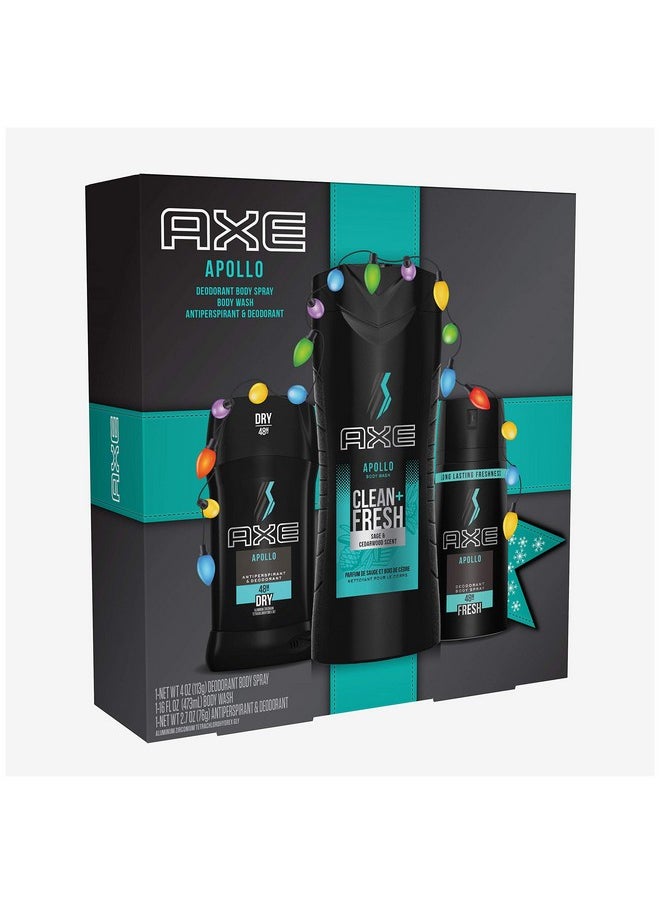 AXE Apollo Gift Set With Body Spray, Antiperspirant & Deodorant Stick and Body Wash for Grooming for Holiday 3 count