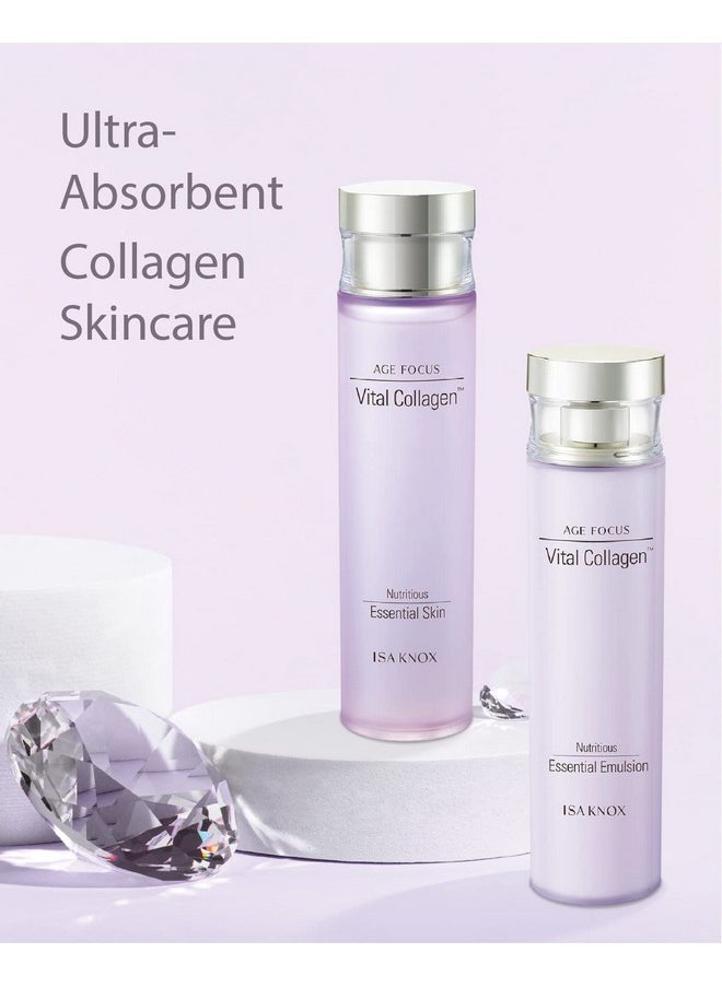 ISA KNOX AGE FOCUS VITAL COLLAGEN SKINCARE GIFT SET (370ml / 12.51 Fl Oz) - Korean Luxury Premium High-end Skin Toner, Emulsion Lotion, Cream by LG BEAUTY. Hydrolyzed Collagen, Vitamin B12, E, C.