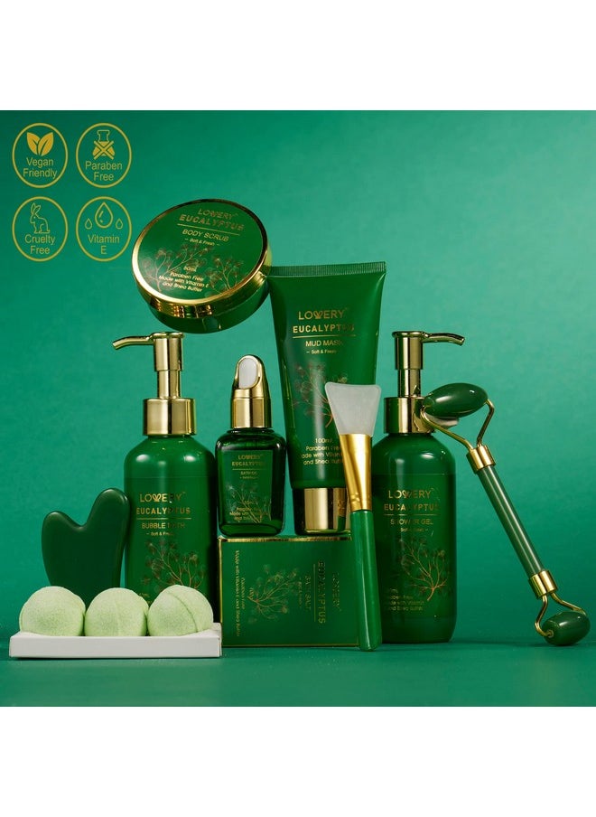 Christmas Gifts for Women & Men Who Have Everything, Eucalyptus Spa Gift Baskets for Women, Mom, 16pc Bath Gift Set for Birthday Gifts for Women, Body Self Care Set for Pampering & Relaxation Basket