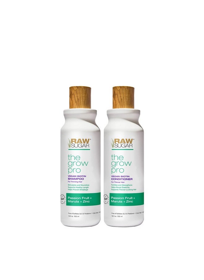 Raw Sugar Grow Pro Hair Care Bundle- Shampoo & Conditioner with Vegan Biotin for Anti-Thinning & Pro-Lengthening, Passion Fruit & Marula for Fuller Hair, Formulated without Sulfates + Parabens