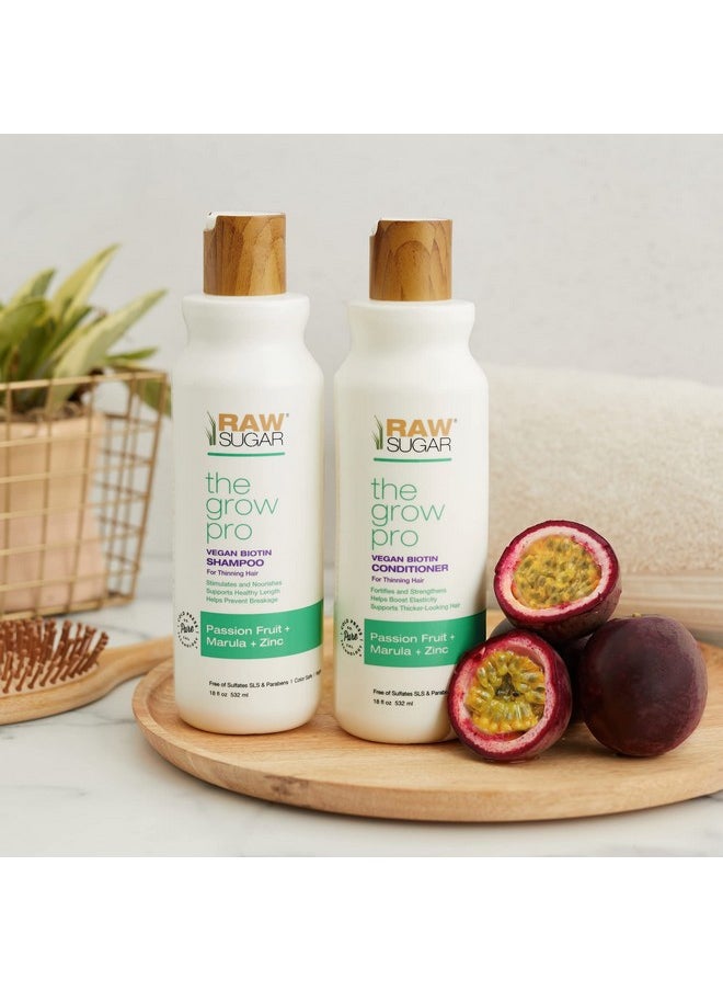 Raw Sugar Grow Pro Hair Care Bundle- Shampoo & Conditioner with Vegan Biotin for Anti-Thinning & Pro-Lengthening, Passion Fruit & Marula for Fuller Hair, Formulated without Sulfates + Parabens