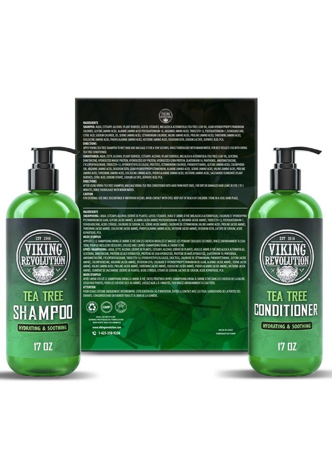Viking Revolution Tea Tree Shampoo and Conditioner Set - Hydrates, Moisturizes & Soothes Dry and Itchy Scalps - With Natural Tea Tree Oil - 17 oz