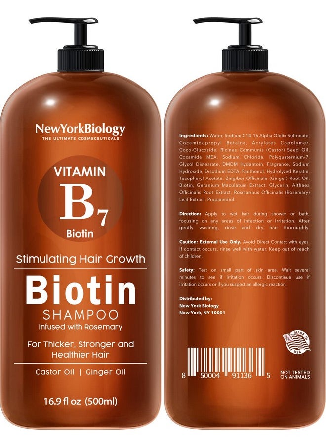 New York Biology Biotin Shampoo and Conditioner Set for Hair Growth and Thinning Hair - Thickening Formula for Hair Loss Treatment - For Men & Women - Anti Dandruff - 16.9 Fl Oz