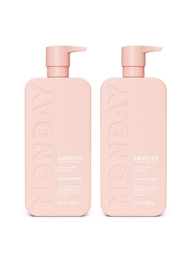 MONDAY HAIRCARE Smooth Shampoo + Conditioner Bathroom Set (2 Pack) 27oz Each for Frizzy, Coarse, and Curly Hair, Made from Coconut Oil, Shea Butter, & Vitamin E, 100% Recyclable Bottles