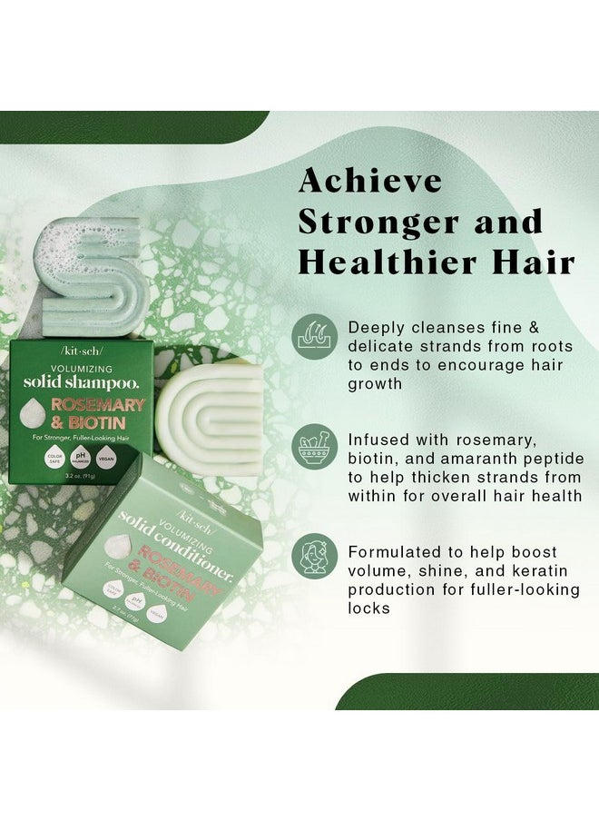 Kitsch Rosemary & Biotin Shampoo and Conditioner Bar Set for Thinning Hair - 2pc Volume Shampoo Bar & Conditioner Bar for Men and Women, Hair Thickening & Regrowth Combo, Paraben Free