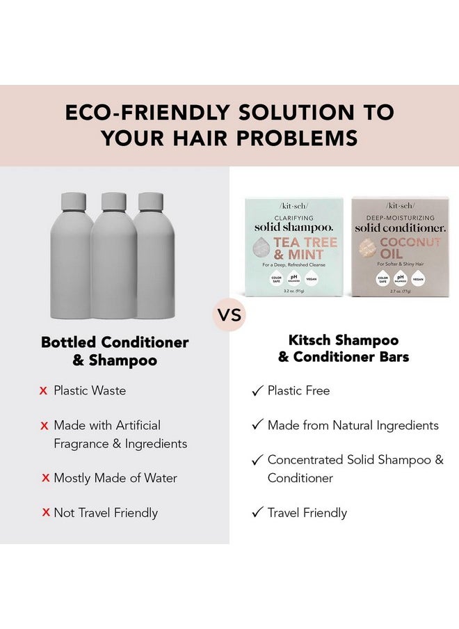 Kitsch Tea Tree Solid Shampoo & Coconut Oil Conditioner Bar, Shampoo and Conditioner Set for Clarifying Grease & Deep Moisturizing, Natural Organic, Paraben & Sulfate Free, Travel Size Hair Care,2pack