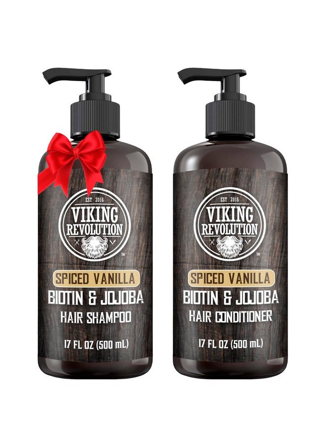 Viking Revolution Spiced Vanilla Mens Shampoo and Conditioner Set with Biotin and Jojoba Oil - Natural Hair Shampoo and Hair Conditioner for Men with Vitamin B5 - Mens Shampoo for Thinning Hair (17Oz)