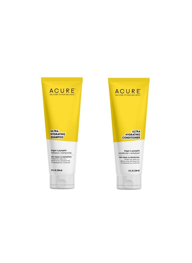 Ultra Hydrating Shampoo & Conditioner Duo - 100% Vegan - With Argan Oil & Pumpkin - Ultra Moisturizing - 8 Fl Oz (Pack of 2)