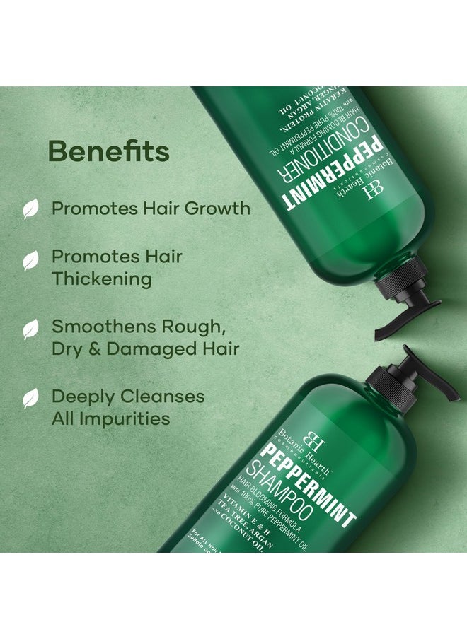 BOTANIC HEARTH Peppermint Oil Shampoo and Conditioner Set - Hair Blooming Formula with Keratin - Fights Hair Loss & Thinning, Promotes Hair Growth-Sulfate Free for Men and Women - 16 fl oz x 2