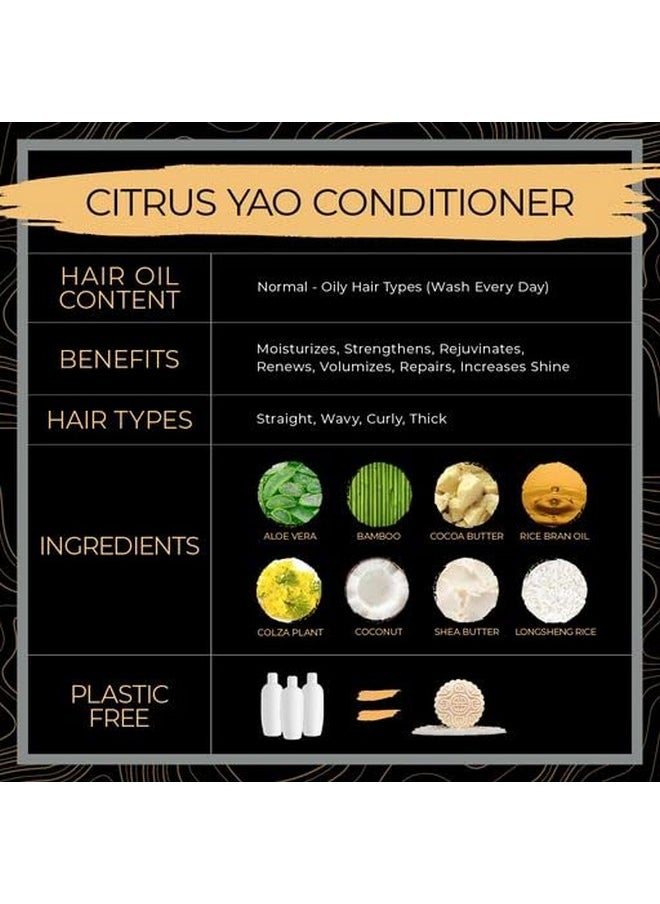 Viori Citrus Yao Shampoo and Conditioner Bar Set and Bamboo Holder - Made with Rice Water for Hair Growth - Handcrafted Sulfate Free Shampoo and Conditioner