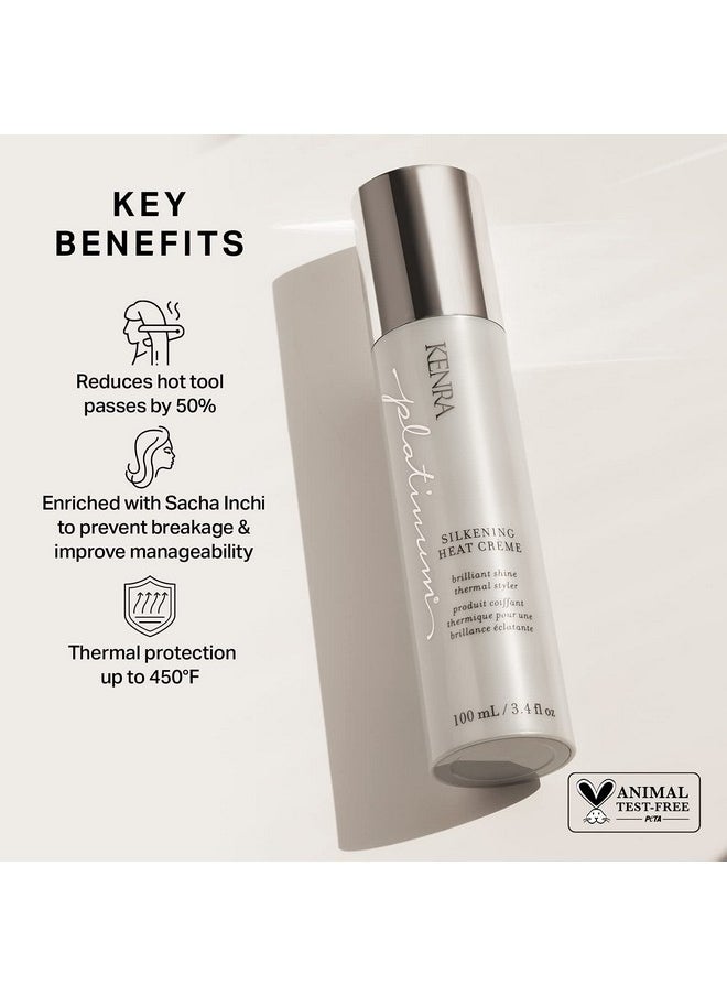 Kenra Platinum Silkening Heat Crème | Brilliant Shine Thermal Styler | Reduces Hot Tool Passes by 50% | Prevents Breakage & Improve Manageability | Heat Protectant | All Hair Types | 3.4 fl. Oz