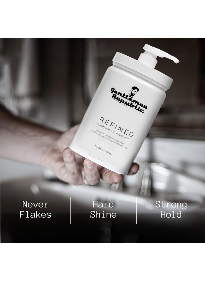 Gentlemen Republic 32oz Refined Hair Gel - Professional Formula for 24 Hour Shine and Hold, Humidity Resistant, 100% Alcohol-Free and Never Flakes, Made in the USA - With Pump