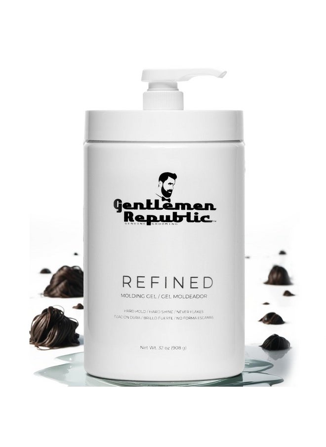 Gentlemen Republic 32oz Refined Hair Gel - Professional Formula for 24 Hour Shine and Hold, Humidity Resistant, 100% Alcohol-Free and Never Flakes, Made in the USA - With Pump