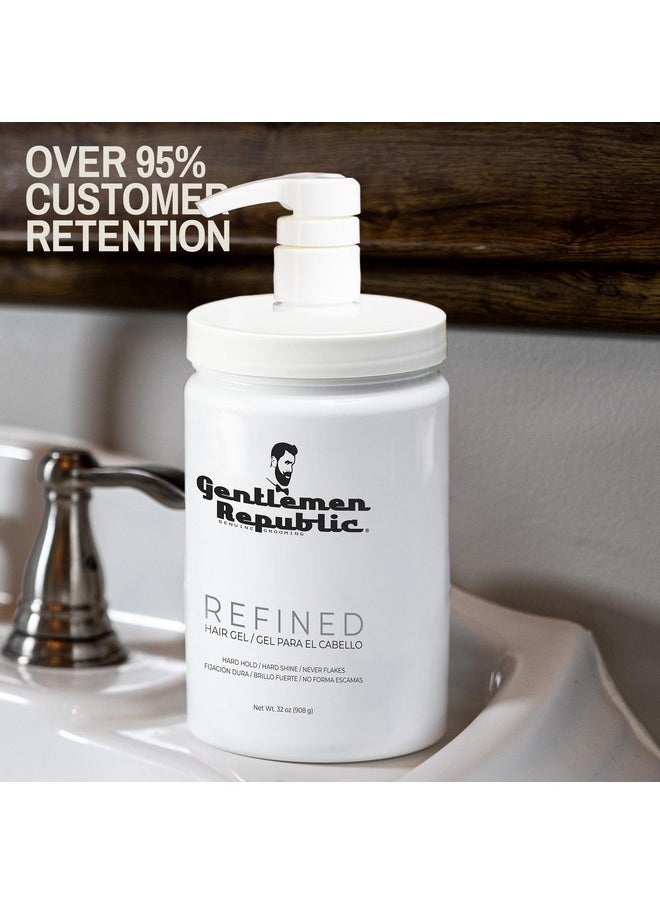 Gentlemen Republic 32oz Refined Hair Gel - Professional Formula for 24 Hour Shine and Hold, Humidity Resistant, 100% Alcohol-Free and Never Flakes, Made in the USA - With Pump