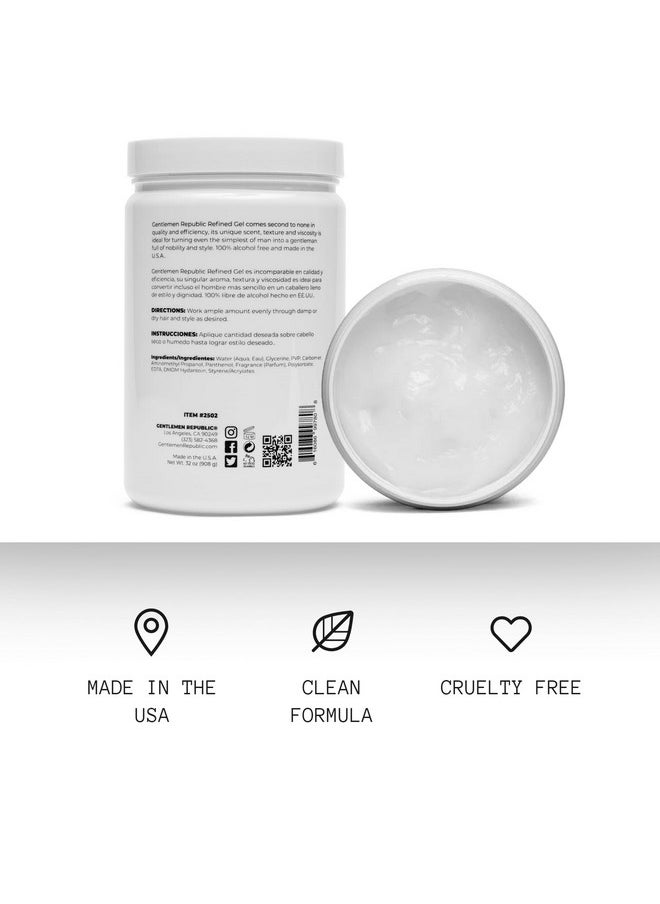 Gentlemen Republic 32oz Refined Hair Gel - Professional Formula for 24 Hour Shine and Hold, Humidity Resistant, 100% Alcohol-Free and Never Flakes, Made in the USA - With Pump