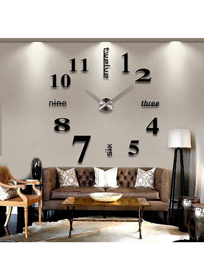 HlN Large DIY Quartz 3D Wall Clock Abstract Acrylic Sticker Wall Clock (Black)
