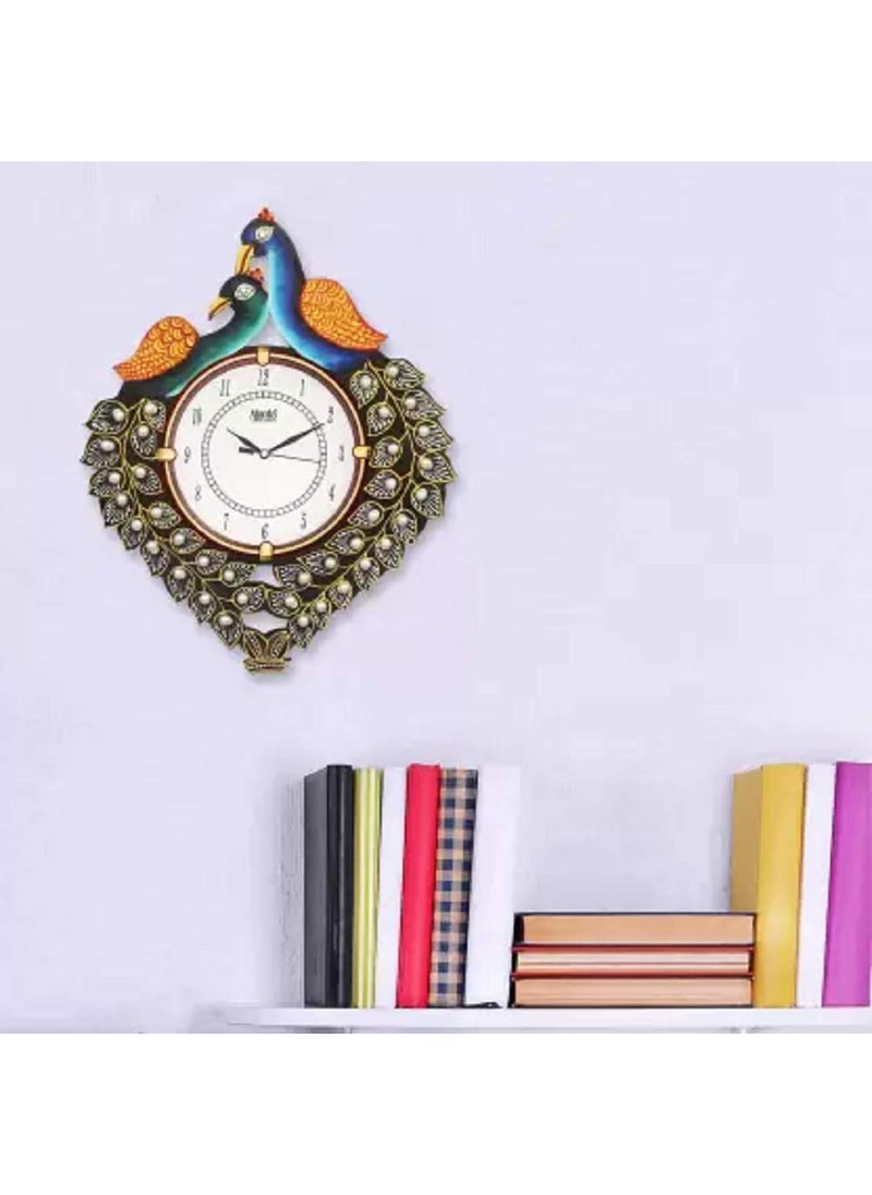 Ajanta Analog Wall Clock with Glass (Dark Green, Orange, Blue, 40 cm X 33 cm)
