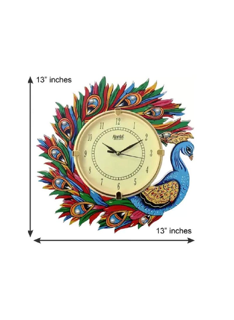 Ajanta Glass Handpainted Analog Wall Clock (Blue, Yellow, Green, 33 cm X 33 cm)