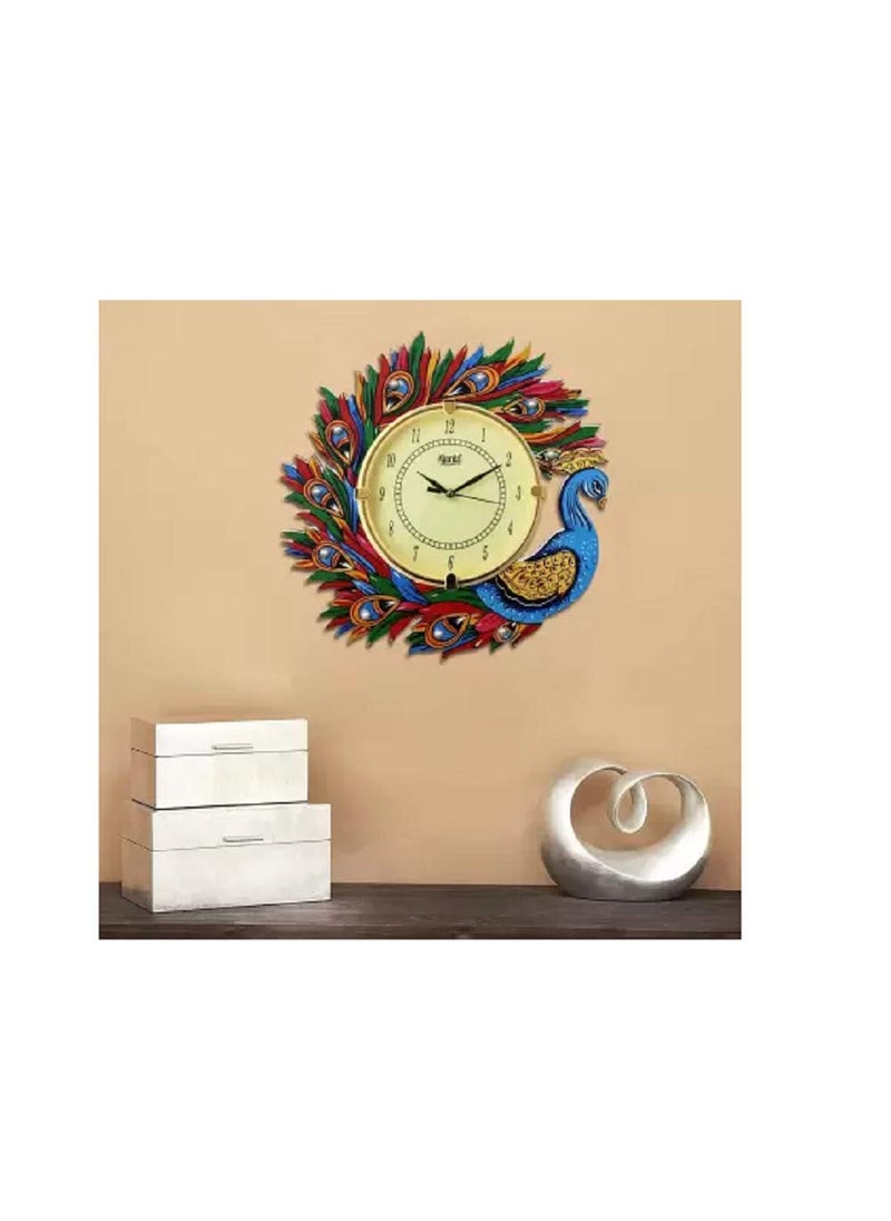 Ajanta Glass Handpainted Analog Wall Clock (Blue, Yellow, Green, 33 cm X 33 cm)