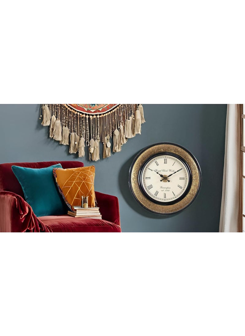 Vivanta Art and Craft Della Wooden Polished and Brass Metal Fit 18 Inch Modern Wooden Stylish Non Ticking Silent Analog Wall Clock for Home, Living Room, Bedroom, Office, and Kitchen (Brass & Polish)