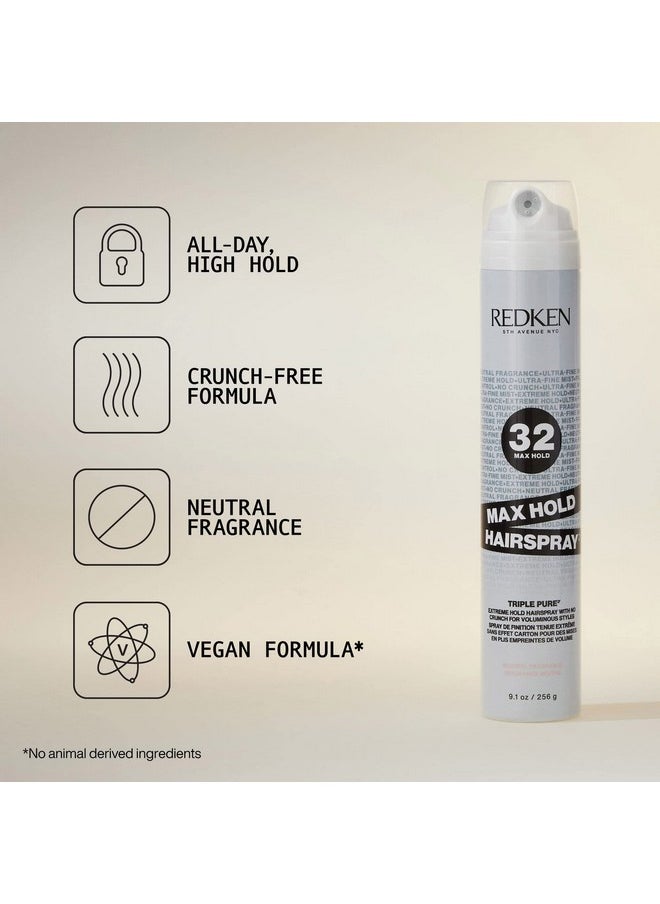 Redken Max Hold Neutral Hairspray 32 | Extreme Maximum High Hold Hairspray | Long-Lasting Lift & Frizz Control | For All Hair Types | Neutral Fragrance