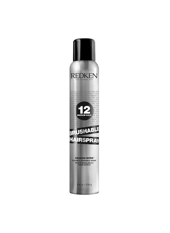 Redken Brushable Hairspray 12 | Flexible Medium Hold with Natural Finish | Protects Against Frizz & Humidity | For All Hair Types | 10.4 Oz