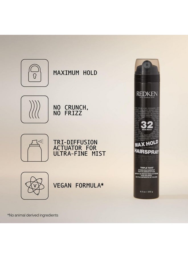 Redken Max Hold Hairspray 32 | Extreme Maximum High Hold Hairspray | Long-Lasting Lift & Body | All-Day Style Control | Dry Finish | 24 Hour Humidity Resistance | | For All Hair Types | 9 Oz