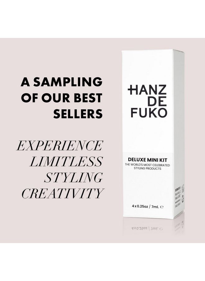 Hanz de Fuko Deluxe Hair Care Kit - Super Styling Sampler Featuring Claymation, Sponge Wax, Modify Pomade, Scheme Cream - 4 pack, 0.25oz each