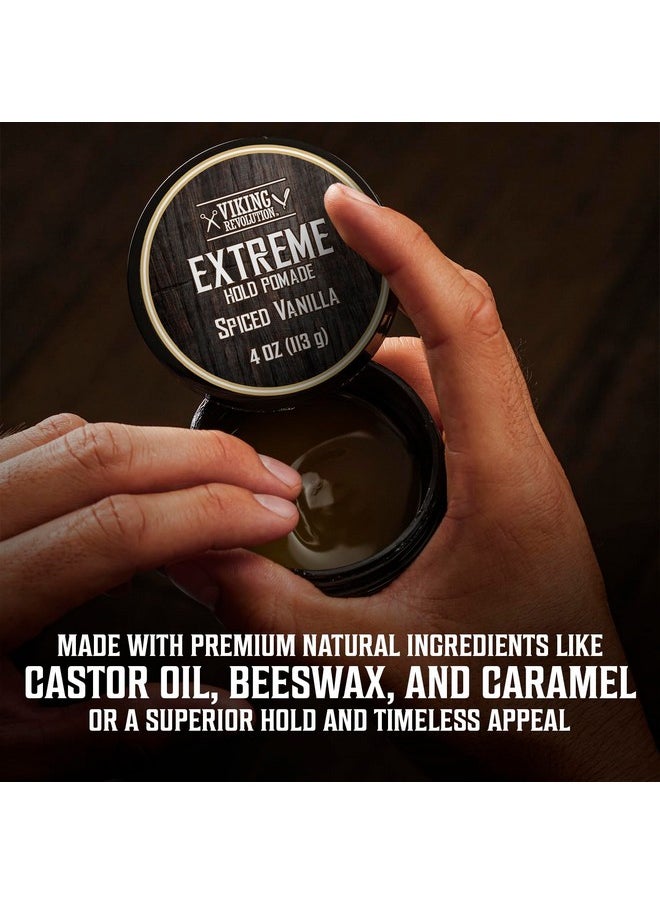 Viking Revolution Spiced Vanilla Hair Pomade for Men - Extreme Hold Hair Gel for Men Water Based - Mens Pomade Extra Firm Mens Hair Pomade Strong Hold - High Shine Mens Hair Cream (4oz)