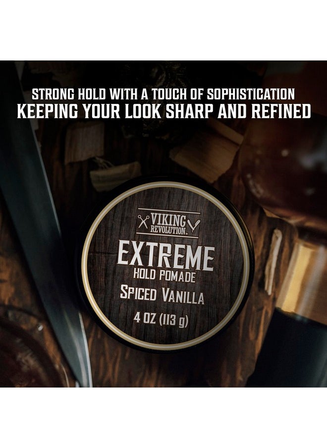Viking Revolution Spiced Vanilla Hair Pomade for Men - Extreme Hold Hair Gel for Men Water Based - Mens Pomade Extra Firm Mens Hair Pomade Strong Hold - High Shine Mens Hair Cream (4oz)