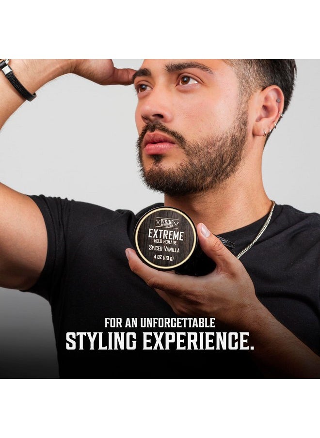 Viking Revolution Spiced Vanilla Hair Pomade for Men - Extreme Hold Hair Gel for Men Water Based - Mens Pomade Extra Firm Mens Hair Pomade Strong Hold - High Shine Mens Hair Cream (4oz)