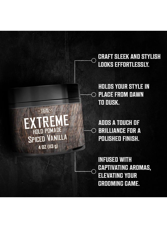 Viking Revolution Spiced Vanilla Hair Pomade for Men - Extreme Hold Hair Gel for Men Water Based - Mens Pomade Extra Firm Mens Hair Pomade Strong Hold - High Shine Mens Hair Cream (4oz)